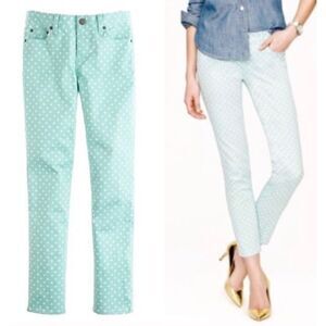 J.Crew Cropped Matchstick Jeans Mint Green Polka Dot Size 29 Stretch Cotton
